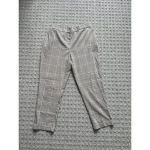 Rachel Zoe Neutral Plaid Elastic Waist Pull On Capri Pants Preppy Office Chic
